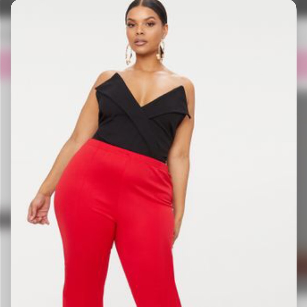 PrettyLittleThing Plus Black Tux Detail Bodysuit